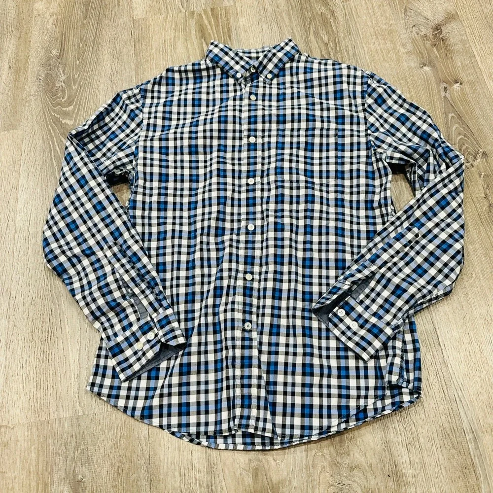 Banana Republic Shirt  Mens Medium Grant Fit Blue White Custom Gingham‎ Shirt